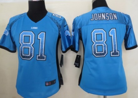 Nike Detroit Lions #81 Calvin Johnson Drift Fashion Blue Womens Jersey