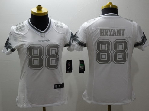 Women's Dallas Cowboys #88 Dez Bryant White Platinum NFL Nike Limited Jersey
