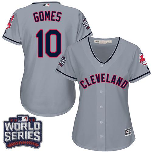 Indians #10 Yan Gomes Grey 2016 World Series Bound Women's Road Stitched MLB Jersey