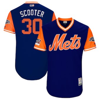 Men's New York Mets 30 Michael Conforto Scooter Majestic Royal 2018 MLB Little League Classic Authentic Jersey