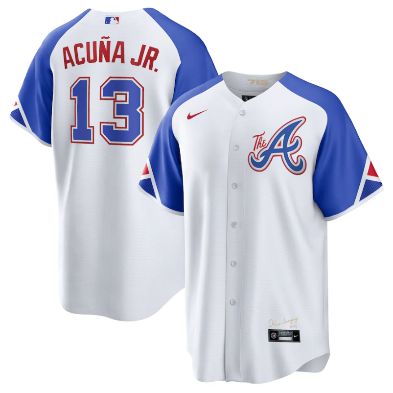 Men's Atlanta Braves #13 Ronald Acu&ntilde;a Jr. White 2023 City Connect Cool Base Stitched Baseball Jersey