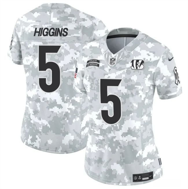 Women's Cincinnati Bengals #5 Tee Higgins 2024 F.U.S.E Arctic Camo Salute To Service Limited Stitched Football Jersey(Run Small)