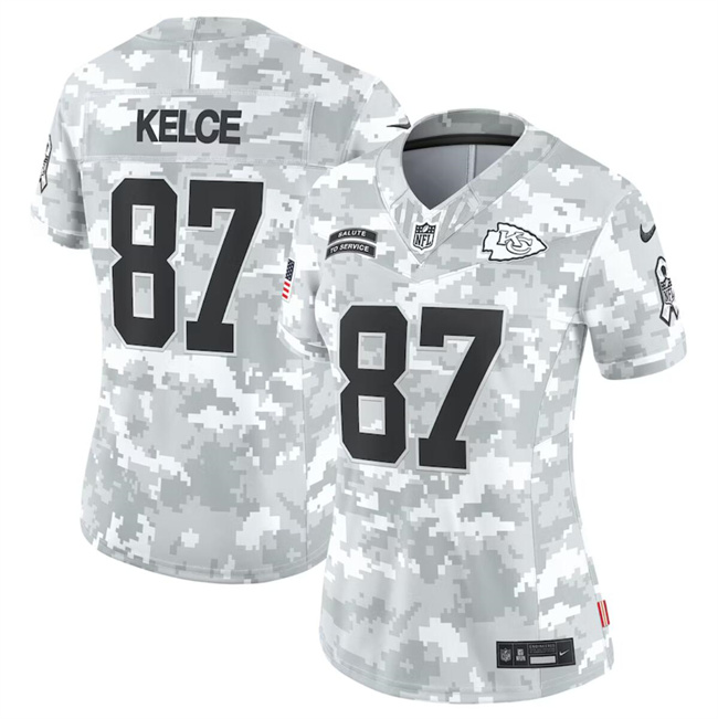 Women's Kansas City Chiefs #87 Travis Kelce 2024 F.U.S.E Arctic Camo Salute To Service Limited Stitched Football Jersey(Run Small)