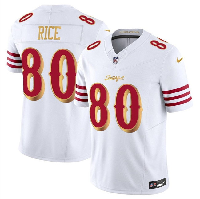 Men's San Francisco 49ers #80 Jerry Rice White Gold 2025 F.U.S.E. “Rivalries” Vapor Limited Football Stitched Jersey
