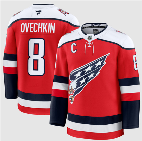 Men's Washington Capitals #8 Alexander Ovechkin Red 2025-26 C Patch Alternate Stitched Hockey Jersey