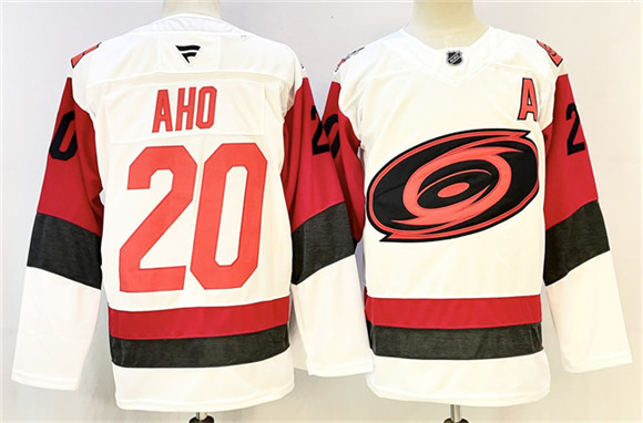 Men's Carolina Hurricanes #20 Sebastian Aho White 2024-25 With A Patch Home Stitched Hockey Jersey