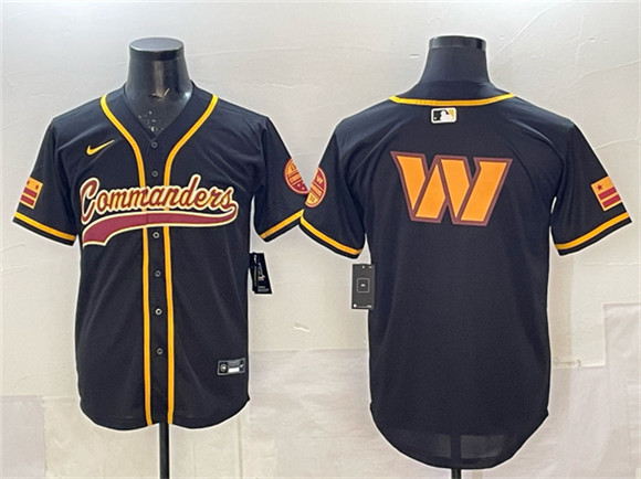 Men's Washington Commanders Team Big Logo Black Limited Stitched Baseball Jersey