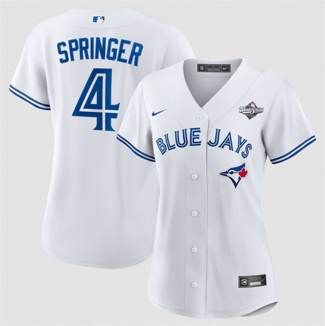 Women's Toronto Blue Jays #4 George Springer White 2025 World Series Home Cool Base Stitched Baseball Jersey(Run Small)