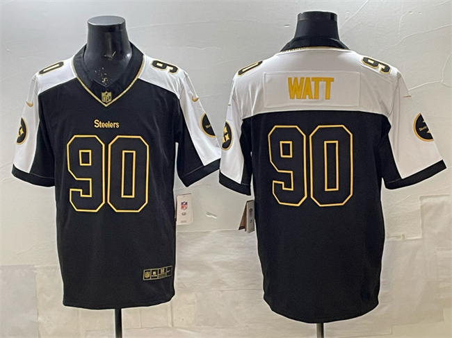 Men's Pittsburgh Steelers #90 T.J. Watt Black White F.U.S.E. Vapor Untouchable Limited Football Stitched Jersey