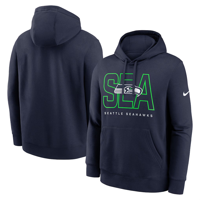 Men's Seattle Seahawks College Navy Busted Play Club Fleece Pullover Hoodie