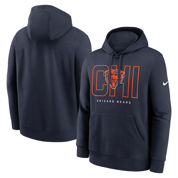 Men's Chicago Bears Navy Busted Play Club Fleece Pullover Hoodie