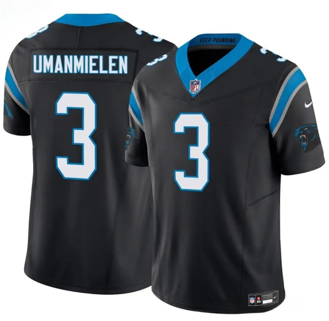 Men's Carolina Panthers #3 Princely Umanmielen Black 2025 F.U.S.E. Vapor Limited Stitched Football Jersey