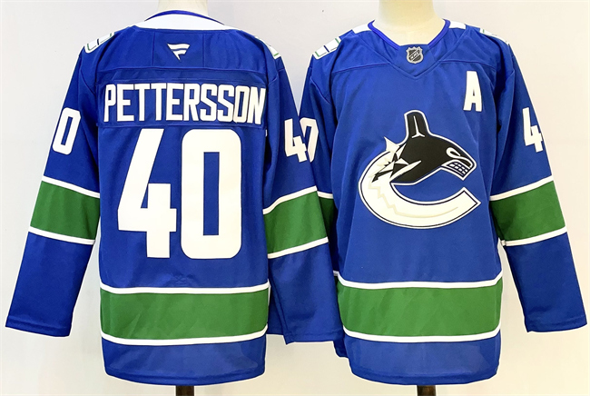 Men's Vancouver Canucks #40 Elias Pettersson Royal 2024-25 With A Patch Home Stitched Hockey Jersey