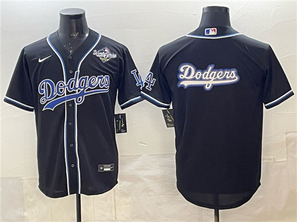 Mens Los Angeles Dodgers Team Big Logo Black Fashion 2025 World Series Cool Base Stitched Baseball Jersey