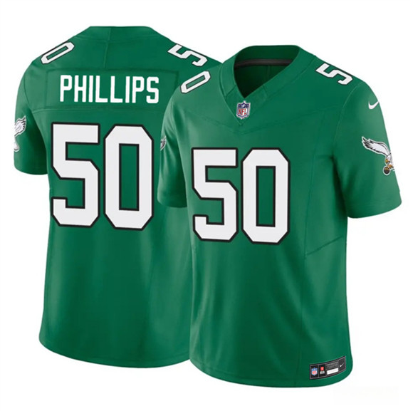 Men's Philadelphia Eagles #50 Jaelan Phillips Kelly Green 2025 F.U.S.E. Vapor Untouchable Limited Throwback Football Stitched Jersey
