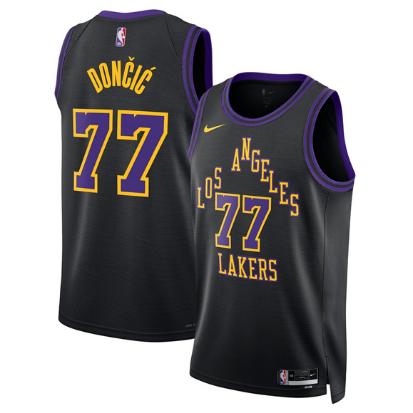Men's Los Angeles Lakers #77 Luka Don?i? Black 2025-26 City Edition Stitched Basketball Jersey
