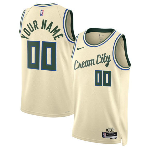 Men's Milwaukee Bucks Active Player Custom Cream 2025-26 City Edition Swingman Stitched Basketball Jersey