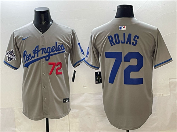 Men's Los Angeles Dodgers #72 Miguel Rojas Gray 2025 World Series Champions Patch Limited Stitched Baseball Jersey