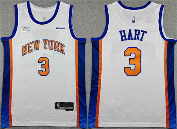 Men's New Yok Knicks #3 Josh Hart White 2024-25 City Edition Stitched Basketball Jersey
