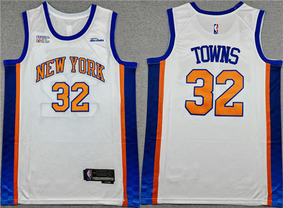 Men's New Yok Knicks #32 Karl-Anthony Towns White 2024-25 City Edition Stitched Basketball Jersey