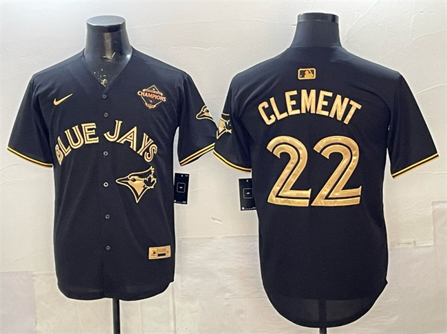Men's Toronto Blue Jays #22 Ernie Clement Black Gold 2025 American League Champions Limited Stitched Baseball Jersey