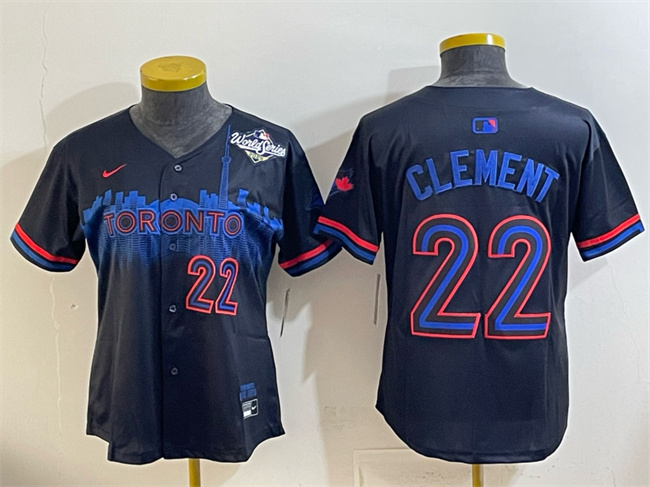 Women's Toronto Blue Jays #22 Ernie Clement Navy 2025 World Series City Connect Limited Stitched Baseball Jersey(Run Small)