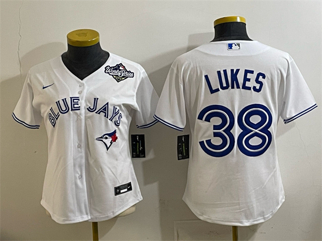 Women's Toronto Blue Jays #38 Nathan Lukes White 2025 World Series Home Cool Base Stitched Baseball Jersey(Run Small)