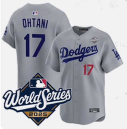 Men's Los Angeles Dodgers #17 Shohei Ohtani Gray 2025 World Series Limited Stitched Baseball Jersey