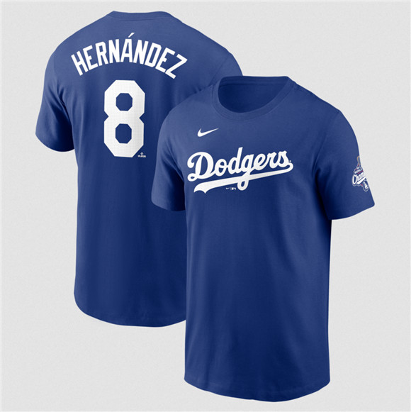 Men's Los Angeles Dodgers #8 Enrique Hernández Royal 2025 World Series Champions Name & Number T-Shirt