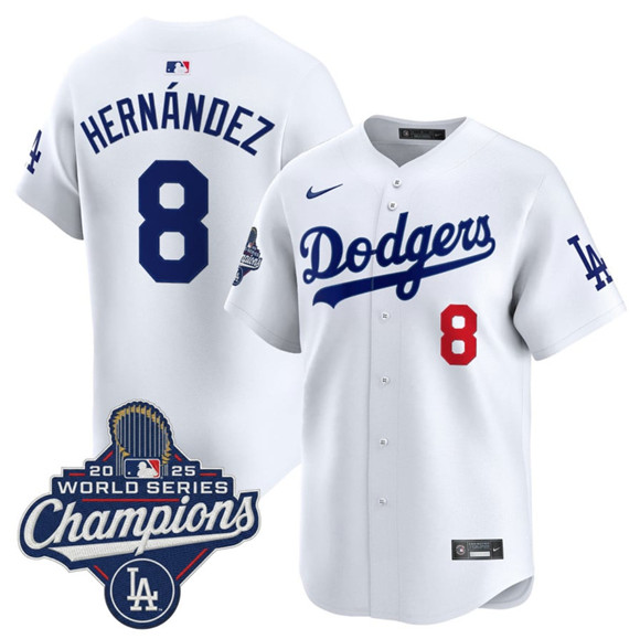 Men's Los Angeles Dodgers #8 Enrique Hernandez White 2025 Champions Stitched Baseball Jersey