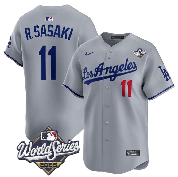 Men's Los Angeles Dodgers #11 Roki Sasaki Gray 2025 World Series Stitched Baseball Jersey