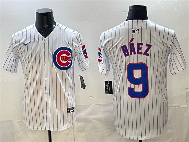 Men's Chicago Cubs #9 Javier Báez White Home Limited Stitched Baseball Jersey