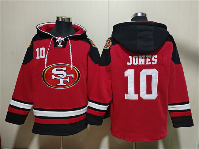 Men's San Francisco 49ers #10 Mac Jones Red Black Ageless Must-Have Lace-Up Pullover Hoodie