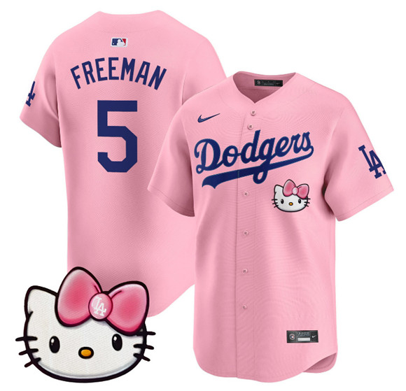 Men's Los Angeles Dodgers #5 Freddie Freeman Pink 2025 Hello Kitty Vapor Limited Stitched Baseball Jersey