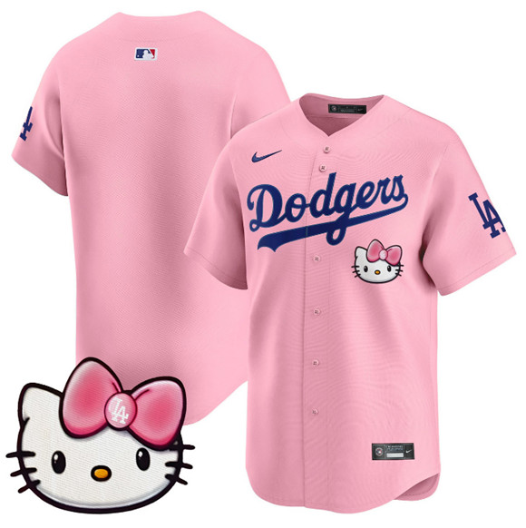 Men's Los Angeles Dodgers Blank Pink 2025 Hello Kitty Vapor Limited Stitched Baseball Jersey