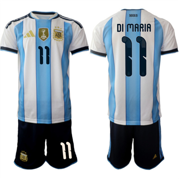 Men's Argentina #11 ángel Fabián Di María White Blue 2025-26 Home Soccer Jersey Suit