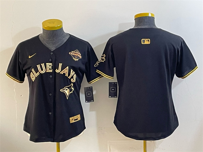 Women's Toronto Blue Jays Blank Black Gold 2025 American League Champions Limited Stitched Baseball Jersey(Run Small)
