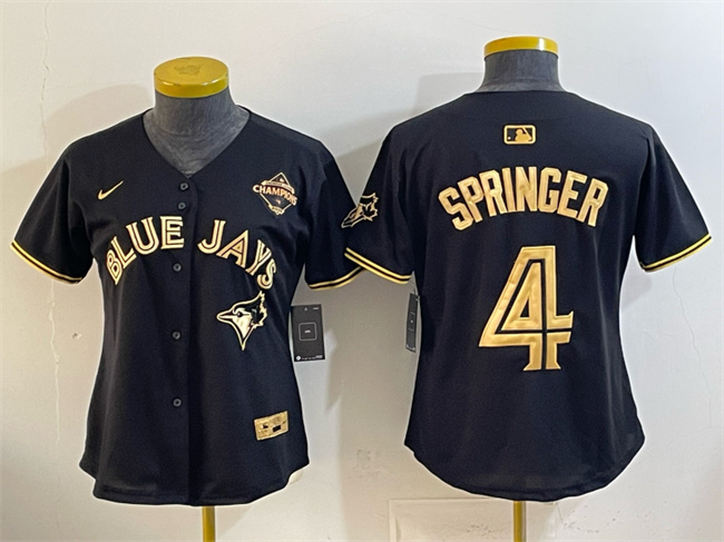 Women's Toronto Blue Jays #4 George Springer Black Gold 2025 American League Champions Limited Stitched Baseball Jersey(Run Small)