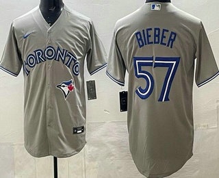 Men's Toronto Blue Jays #57 Shane Bieber Gray Cool Base Jersey