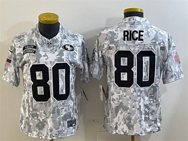 Women's San Francisco 49ers #80 Jerry Rice 2024 F.U.S.E. Arctic Camo Salute to Service Limited Football Stitched Jersey(Run Small)