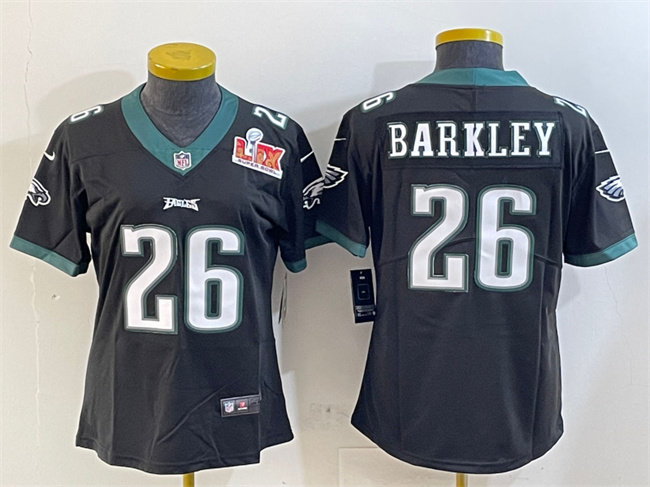 Women's Philadelphia Eagles #26 Saquon Barkley Black 2025 Super Bowl LIX Patch Vapor Untouchable Limited Football Stitched Jersey(Run Small)