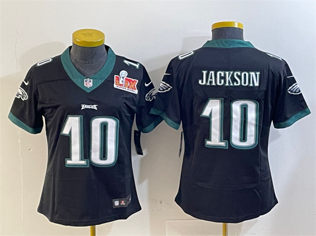Women's Philadelphia Eagles #10 DeSean Jackson Black 2025 Super Bowl LIX Patch Vapor Untouchable Limited Football Stitched Jersey(Run Small)
