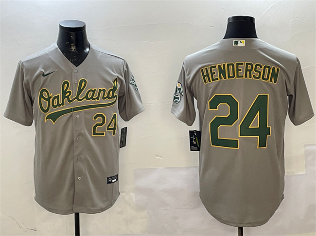 Men's Oakland Athletics #24 Ricky Henderson Gray With Patch Stitched Baseball Jersey