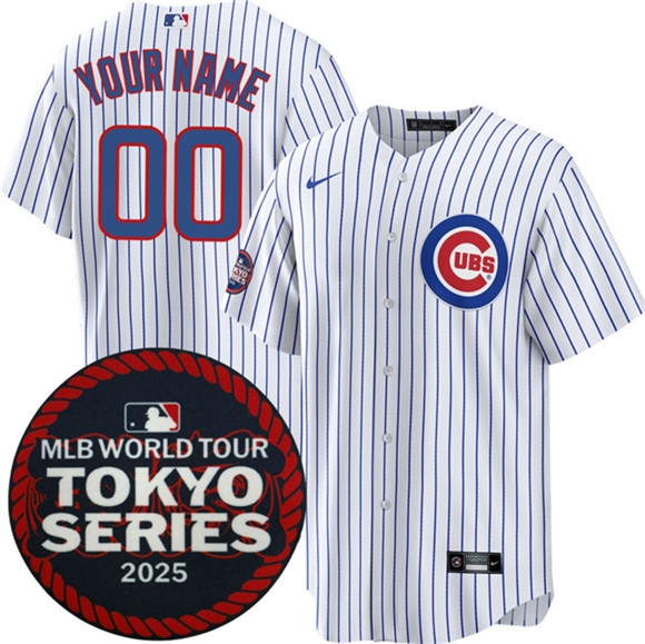 Men's Chicago Cubs Active Player Custom White 2025 World Tour Tokyo Series Home Stitched Baseball Jersey