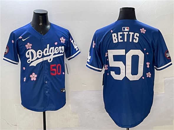 Men's Los Angeles Dodgers #50 Mookie Betts Royal 2025 Tokyo Series Limited Stitched Baseball Jersey