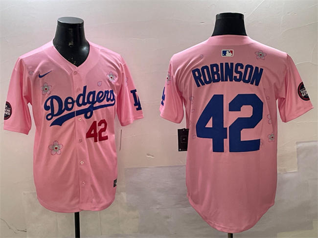 Men's Los Angeles Dodgers #42 Jackie Robinson Pink 2025 Tokyo Series Limited Stitched Baseball Jersey