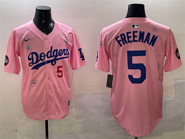 Men's Los Angeles Dodgers #5 Freddie Freeman Pink 2025 Tokyo Series Limited Stitched Baseball Jersey
