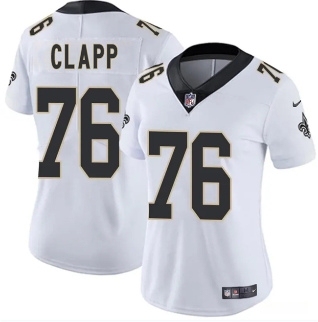 Women's New Orleans Saints #76 Will Clapp White 2025 Vapor Stitched Game Jersey(Run Small)