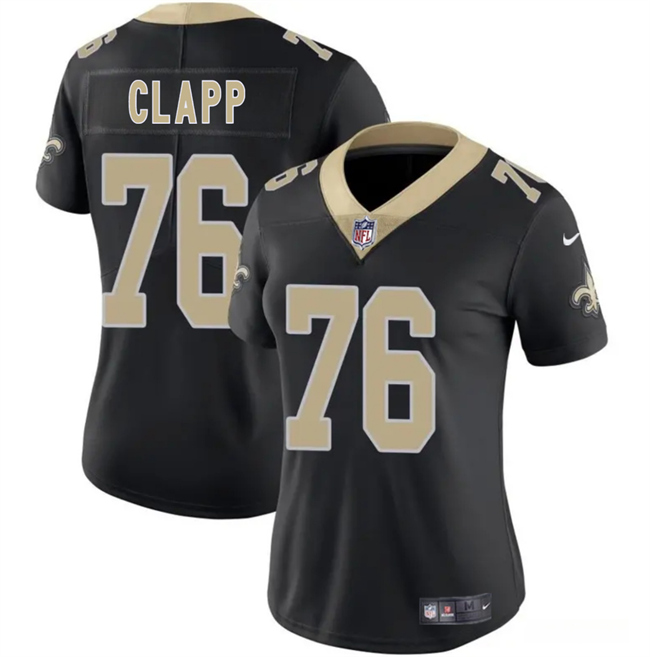 Women's New Orleans Saints #76 Will Clapp Black 2025 Vapor Stitched Game Jersey(Run Small)