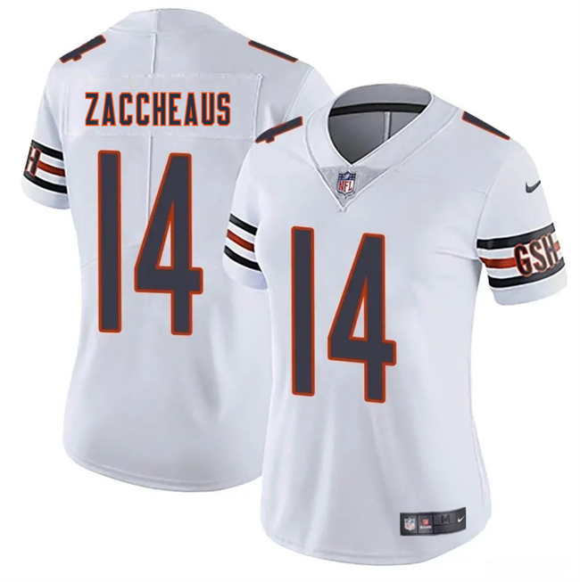 Women's Chicago Bears #14 Olamide Zaccheaus White 2025 Vapor Stitched Jersey(Run Small)